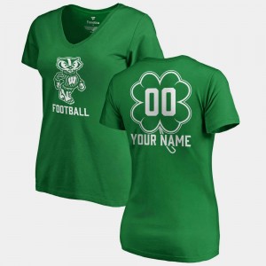 #00 Women College Customized T-Shirts V-Neck Dubliner Fanatics St. Patrick's Day Kelly Green Wisconsin