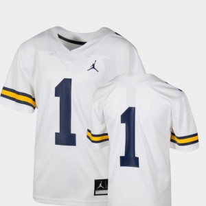 #1 Youth Team Replica Michigan Wolverines White College Jersey Football