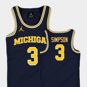 Zavier Simpson College Jersey Replica #3 Basketball Jordan Navy University of Michigan Kids