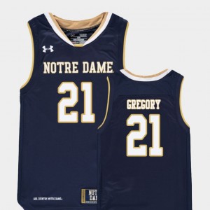Matt Gregory College Jersey Basketball Youth(Kids) #21 Navy Replica University of Notre Dame