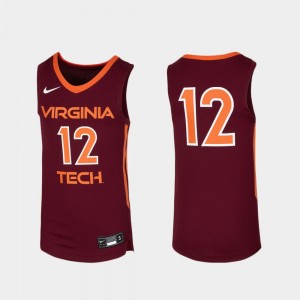 #12 Replica College Jersey Youth(Kids) Basketball Virginia Tech Maroon